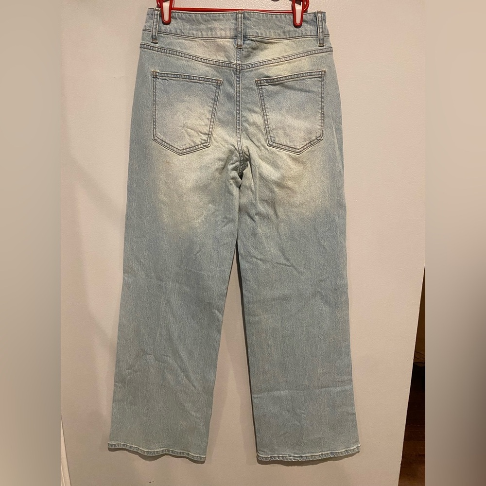 Women's No Boundaries Wide Leg Baggy Jeans Size 4 Grunge Y2K Fringe Light Wash - Picture 3 of 10